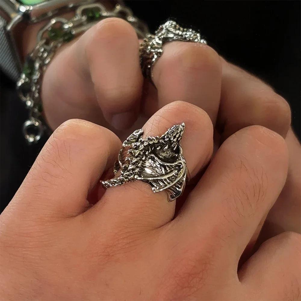 Black Dragon Rings Men Adjustable Exquisite Retro Alloy Rings Daily Versatile Simple Rings Fashion Jewelry Accessory Party Gifts