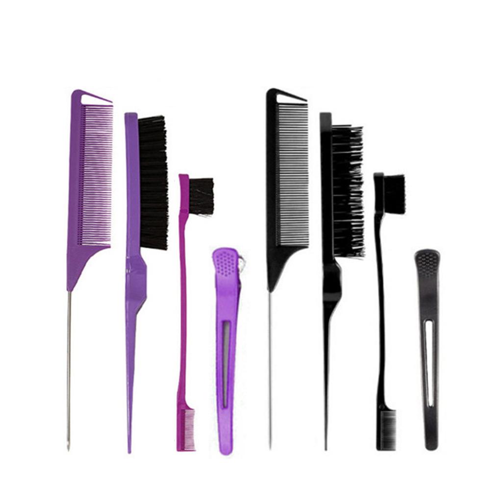 4Pcs Hair Styling Comb Set Teasing Hair Brush Triple Teasing Comb Rat Tail Combs Edge Brush Hair Tail Tools Braid Tool
