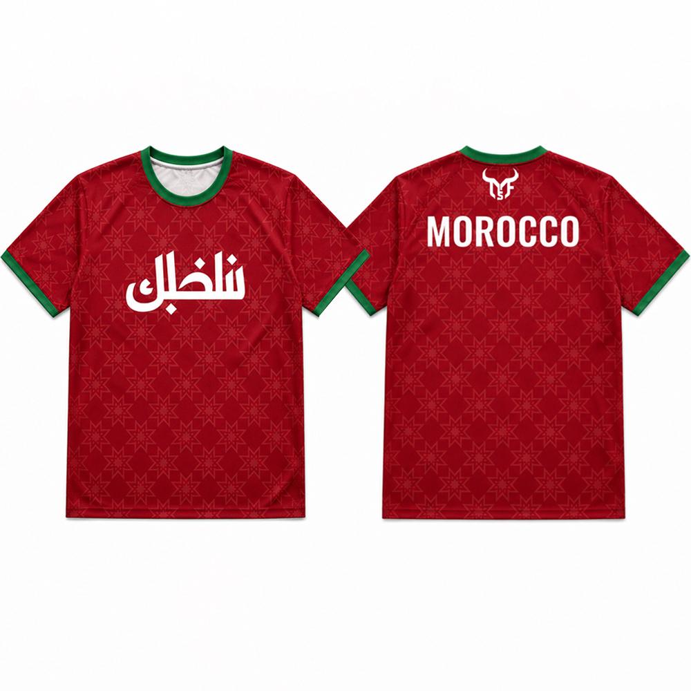 Morocco Style Printed Jerseys Men's And Women's Summer Street Short Sleeved Tee Sports Breathable Quick-drying Football T-shirt
