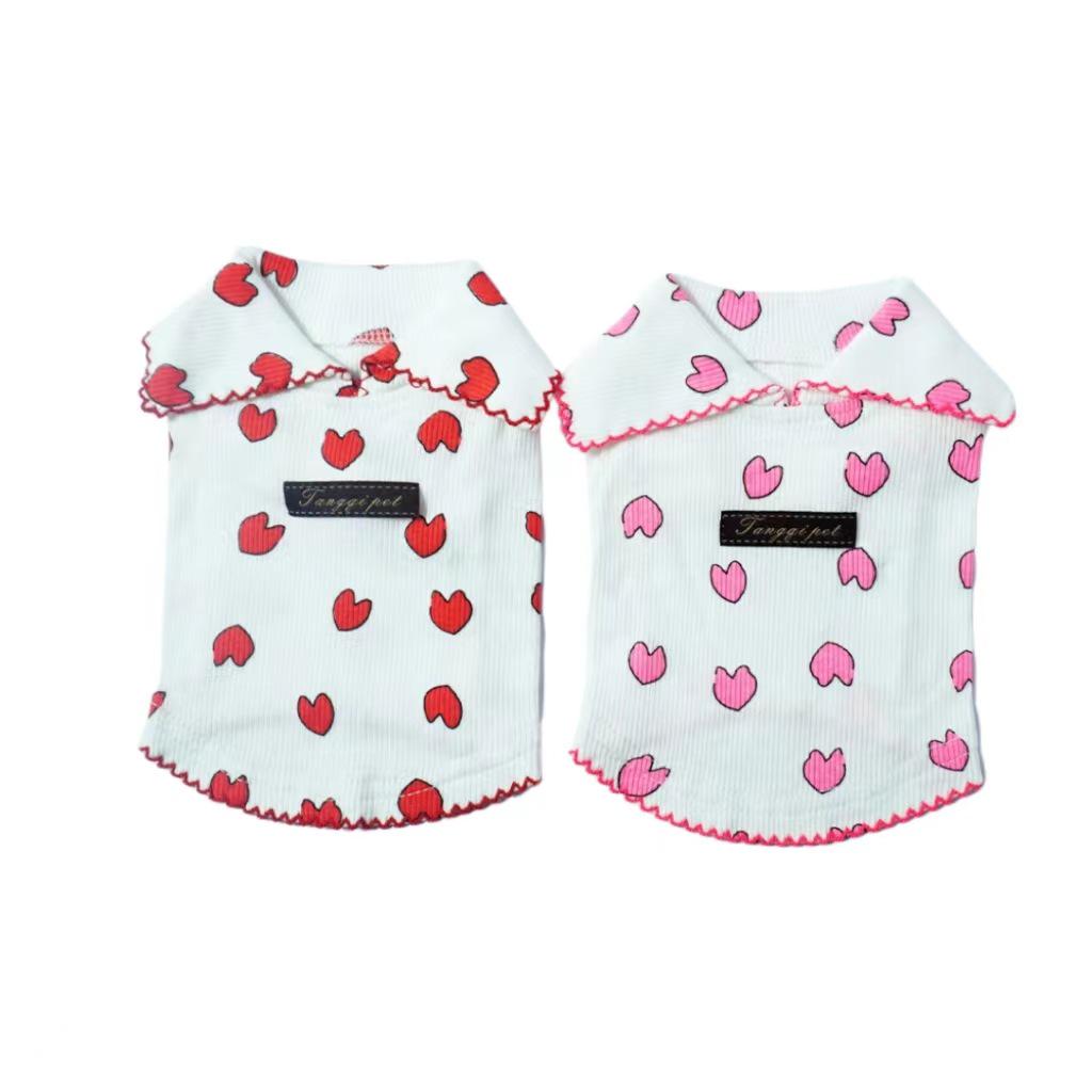 Tangqi Домашняя кошка и собака Мультяшная футболка с отложным воротником в форме сердца, японский и корейский стиль, лайкра хлопок.