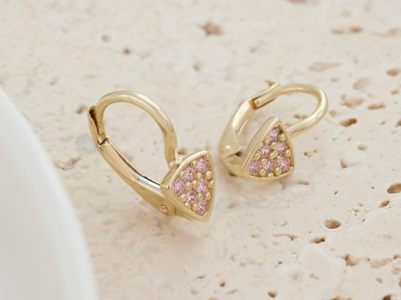 Children's 585 gold earrings with cubic zirconia 1.28g, elegant design for a child