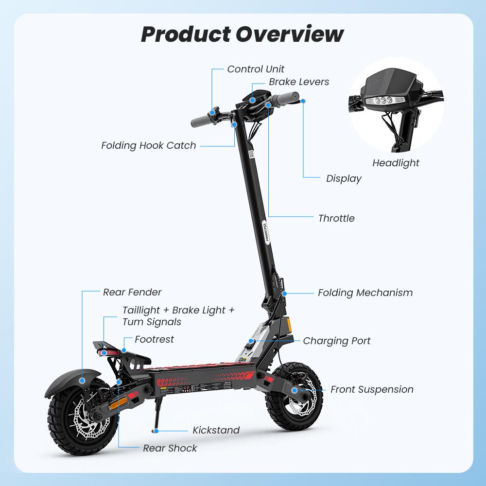 iScooter iF1 No ABE All-Terrain Electric Scooter 48V10Ah Battery 1200W Motor 10 Inch Off- Road Tires 50KM Range 150KG Load E-Scooter