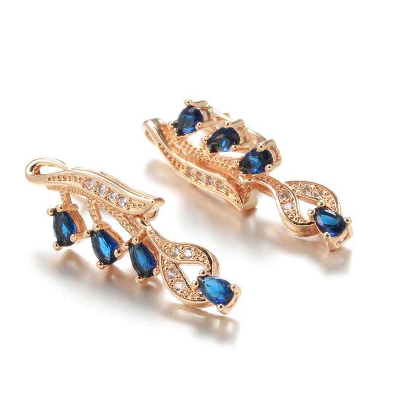 Розовое Золото С Зеленым Натуральным Цирконом Длинные Серьги-Подвески Для Женщин Ретро Этнические Свадебные Вечерние Изысканные Ювелирные Изделия