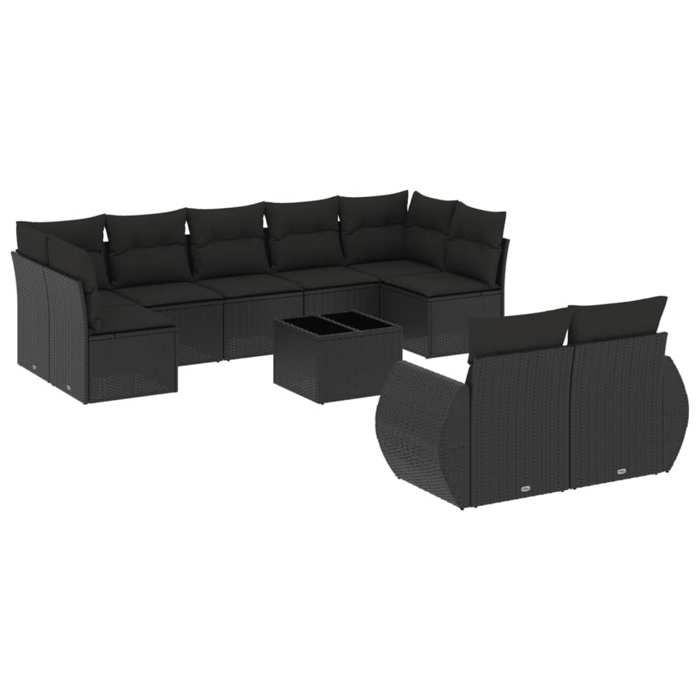 VidaXL Salon de Jardin avec Coussins 10 pcs, Canapés de Terrasse, Ensemble de Meubles de Patio, Mobilier d'Extérieur, Noir 3221824