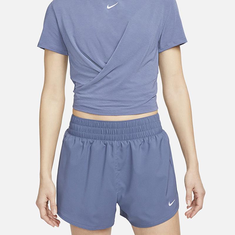 Nike Однотонный свитер с круглым вырезом и принтом логотипа, футболка с коротким рукавом, женские топы Phantom-Blue DD4922-491