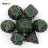 7 Pcs Green Black Stripe Metal Dice Solid Metal Polyhedral Dice Set Suitable for Role-Playing RPG  Board Game Card Game