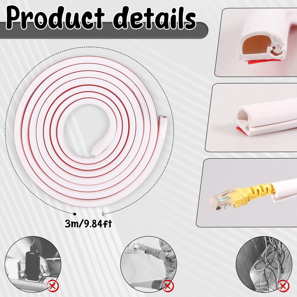 3/5/8m Floor Cord Cover for Extension Cords Self Adhesive Wall Cable Concealer Flexible Cable Hider Cover Wire Protector