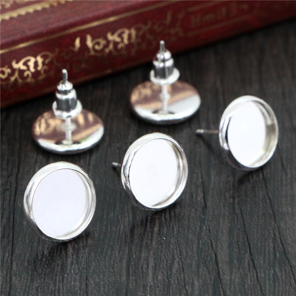 8/10/12mm 20pcs/lot 26 Colors Plated Earring Studs,Earrings Blank/Base,Fit 8-12mm Glass Cabochons,Buttons Earring Bezels
