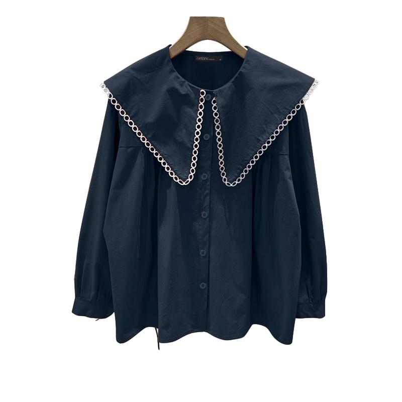 ZANZEA Женская повседневная блузка с длинным рукавом и воротником-куклой