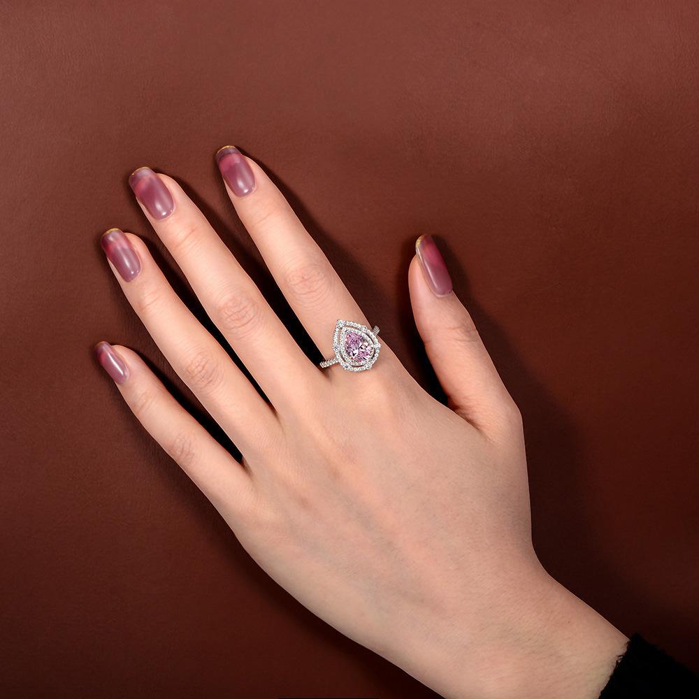 Кольцо Tancision Синтетическая капля воды 3 карата Розовый бриллиант Стерлинговое серебро S925 Платиновое покрытие Цветоделение Основной камень 7*10.