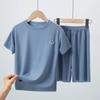 Children's Short-sleeved Suit T-shirt Ice Silk Big Children Girls Boys Baby Pajamas Summer Thin Two-piece Home Service