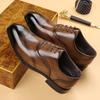 imitation wood grain, fashionable Japanese square head leather shoes, new men's leather shoes, spot fast delivery