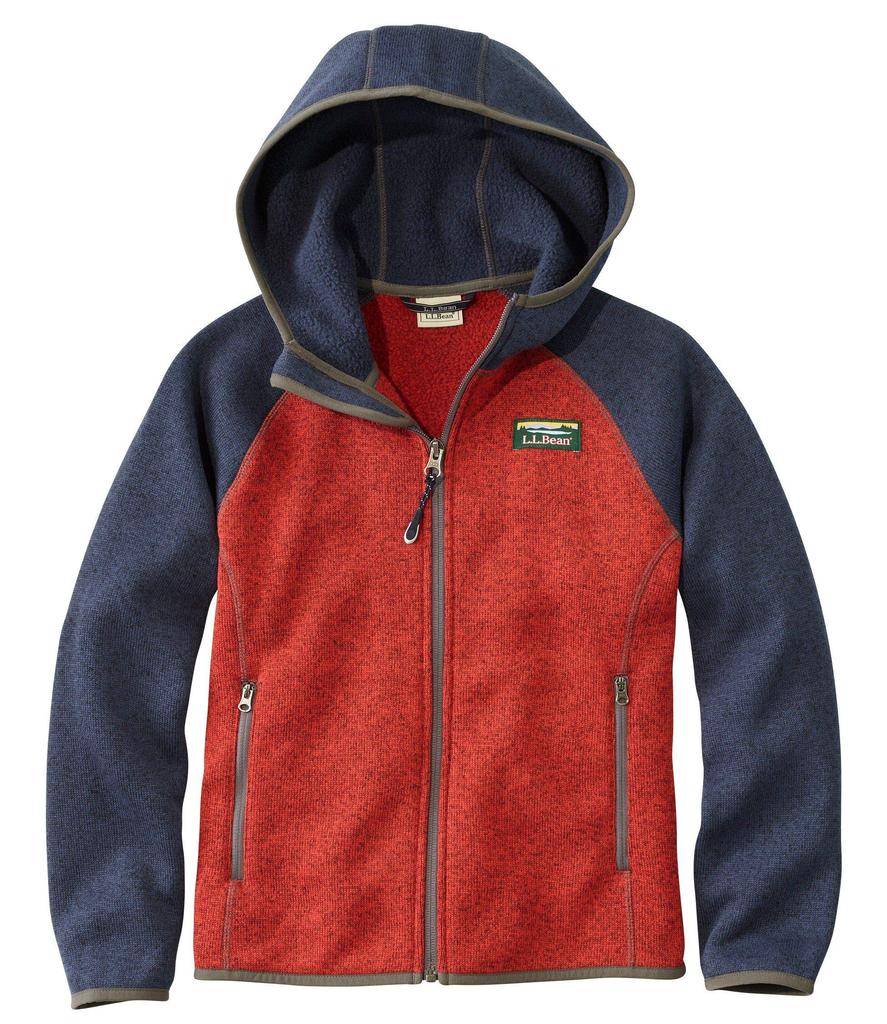 Hooded Fleece Color Big Size Bright 1000058063 L.L.Bean Kids' Sweater, Block, Kids, L, Navy/Cayenne Multicolor,