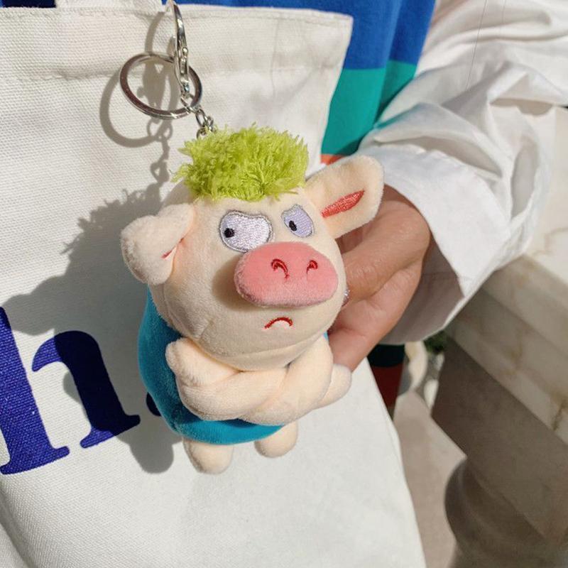 Adorable Animal Keychain Green Funny Hair Animals Pig Doll Toy Plush Pendant