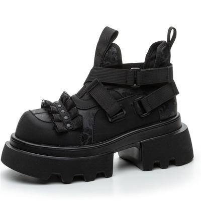 Женские туфли на платформе для косплея, высокие, на толстом каблуке, из кожи, в стиле рок-панк, темные Мэри Джейн на платформе