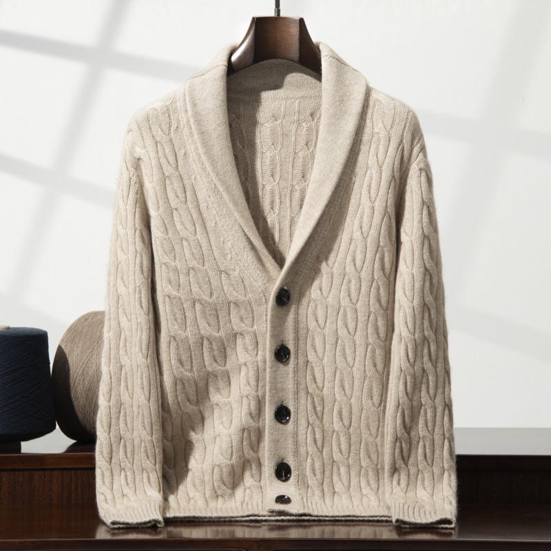 Мужской кардиган из мягкого кашемира: Приятный к коже, толстой вязки, свитер с шалевым воротником.