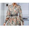 VEZFAA Женская мода весна осень цветочный узор принт с длинным рукавом V-образным вырезом с высокой талией повседневные платья