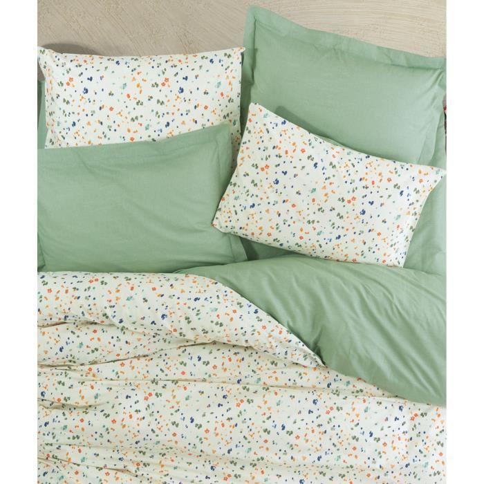 Parure de lit - 1 housse de couette 220 x 240 cm + 2 taies d'oreiller 60 x 60 cm - 100% coton renforcé - Vert