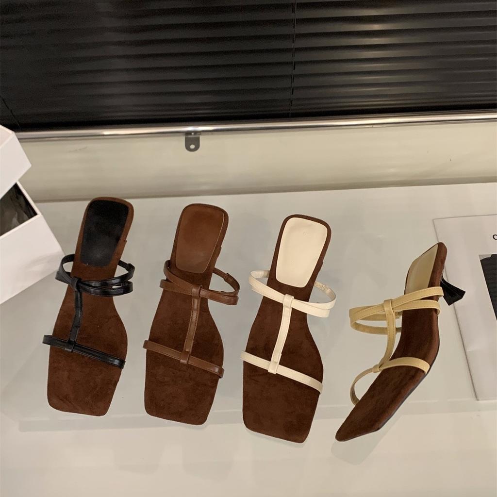 Niche High Heels Thin Strap Cool Slippers Women's Shoes Wear 2025 New Summer Temperament with Skirt Sandals