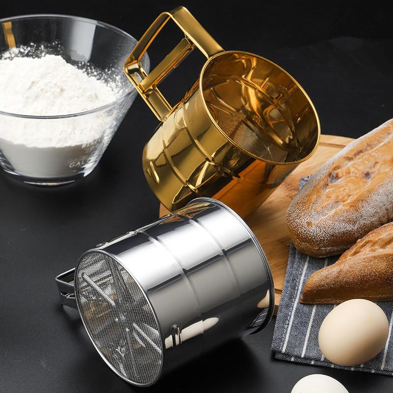 Полуавтоматический просеиватель муки с мелкой сеткой и измерительной шкалой из нержавеющей стали, фильтр для сахарной пудры, чашка, сито для кухни, выпечки