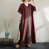 New Women 2025 Plus Size Summer Casual Dress Cotton Linen Vintage Loose Basic Long Dress Maxi Stripe