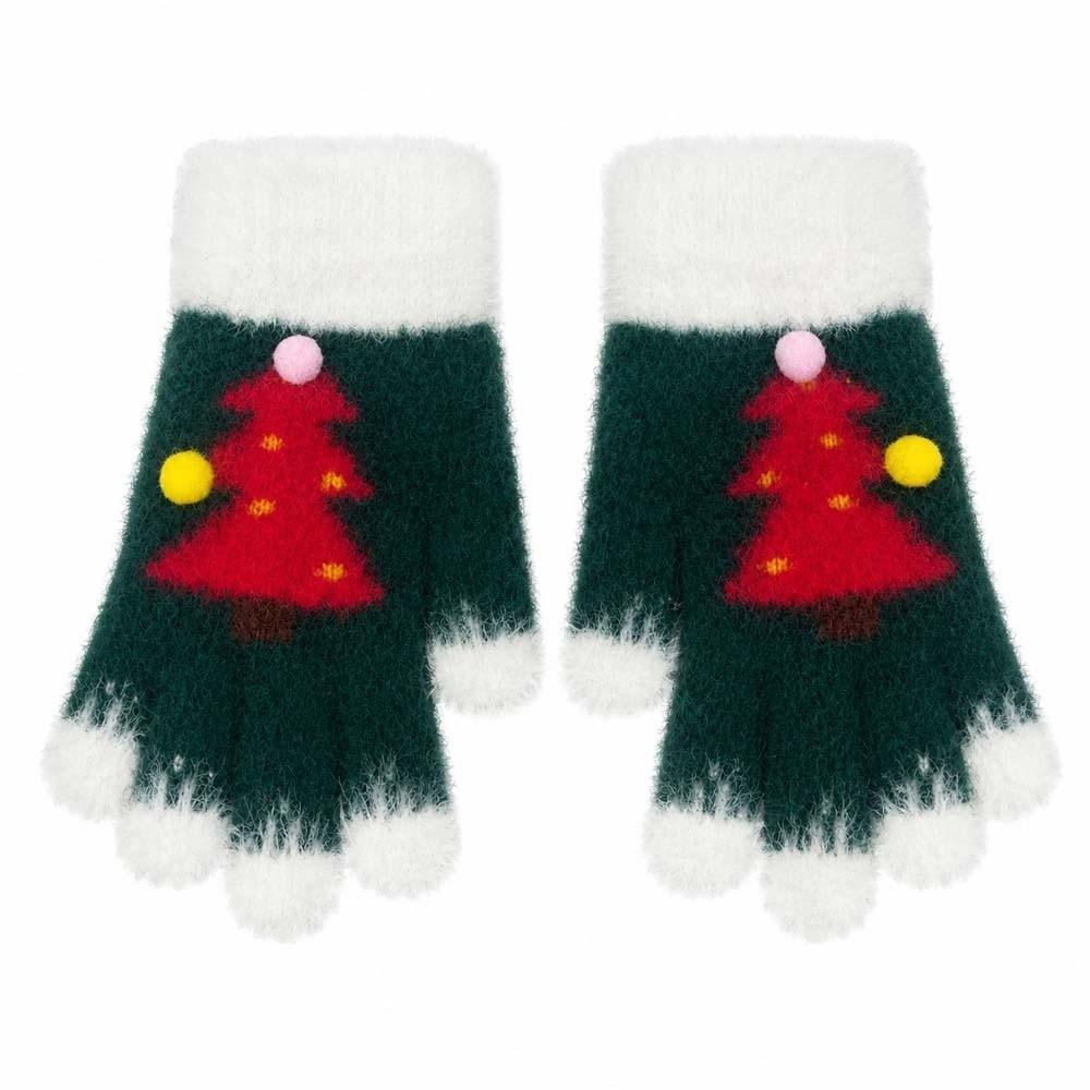 Knitted Woolen Winter Knit Mittens Plush Cuff Touchscreen Full Finger Christmas Gloves Gift Giving