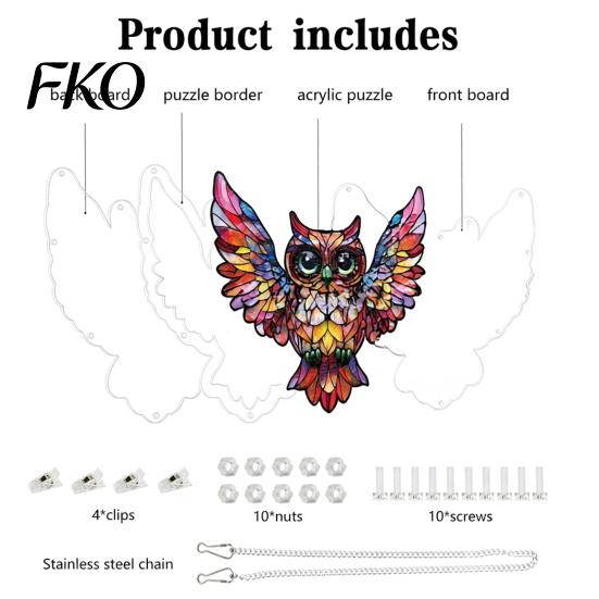 Colorful Home Decor Acrylic Owl Puzzle, Rainbow Reflection Hanging Pendant, No-Glue Window DIY Assembly Sun Collector, for Garden Patio Indoor Puzzle