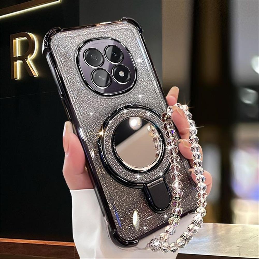 Glitter Mirror Holder Bracelet Phone Case For Honor Magic 7 Lite X9C X9A X9B X6A X6B X8A X8B X8C X7A Silicone Shockproof Cover