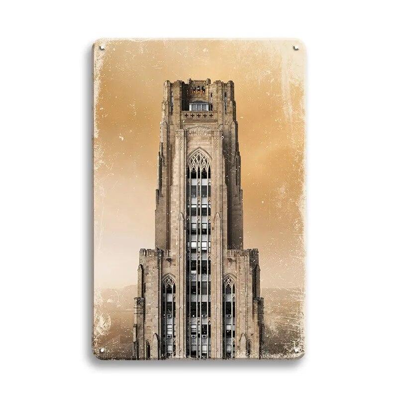 Beautiful City Landmarks Retro Posters Paris Dubai Building View Metal Tin Sign Living Room Bedroom Home Decorative Art Painting