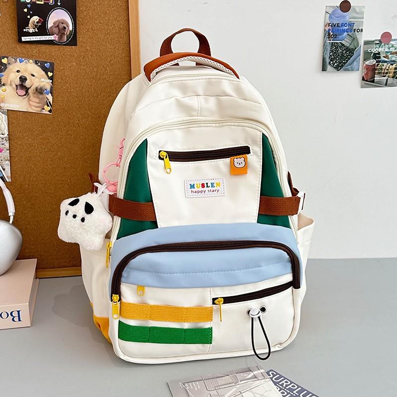New Japanese Ins Schoolbag Female Mori Contrasting Color Primary and Secondary School Student Leisure Backpack College Style Student Backpack