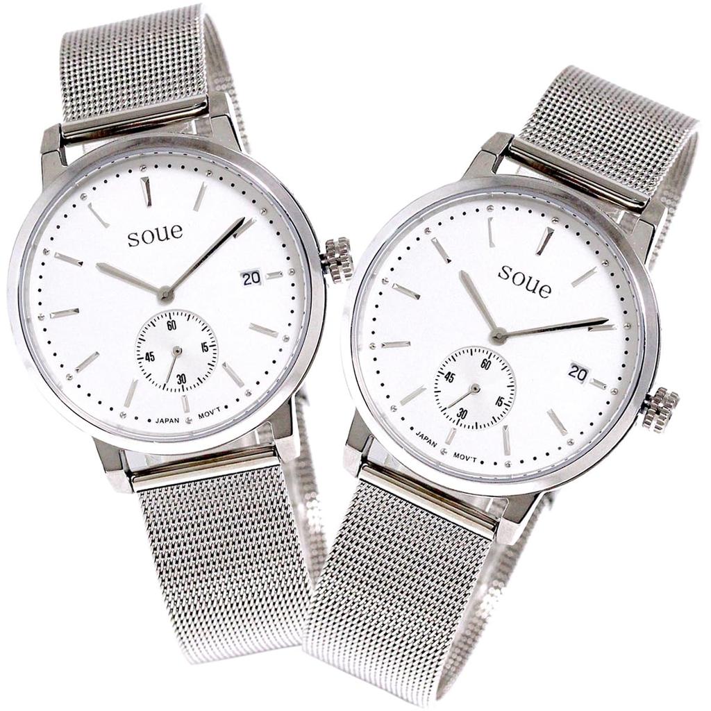 SOUE Pair Watch Classics Pair Watch Pair Couple 38mm Size Stainless Steel Belt Mesh Band Silver Dial [SOUE] Women's Men's Off-White