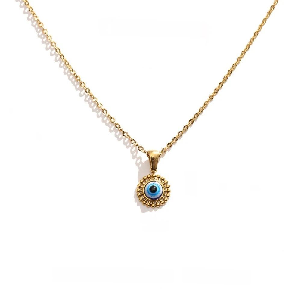 Minimalist Blue Eye Pendant Necklace Stainless Steel Geometric Jewelry  Wedding