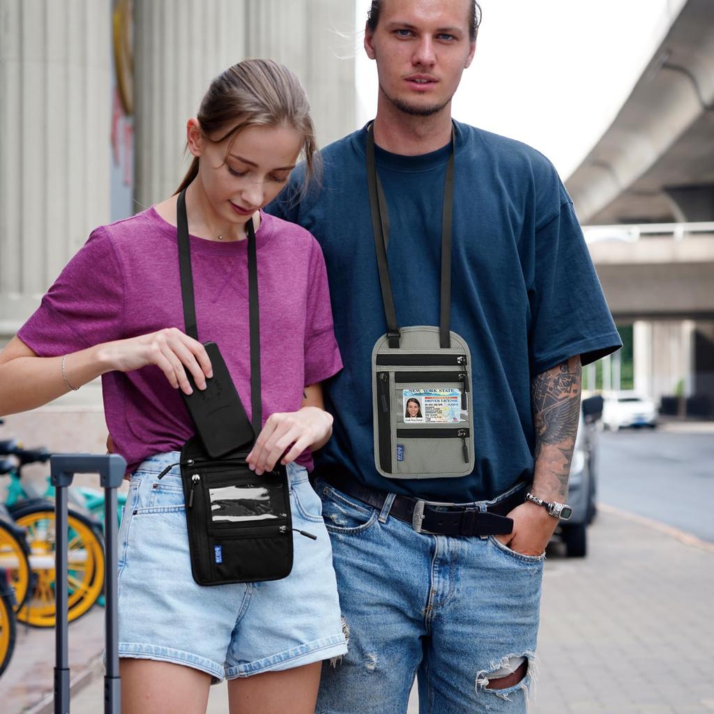 Passport Skimming Hanging Neck Security Card Travel [TRIWONDER] Case, Prevention, Type, Pouch, Case, Wallet, Anti-Magnetic (Black)