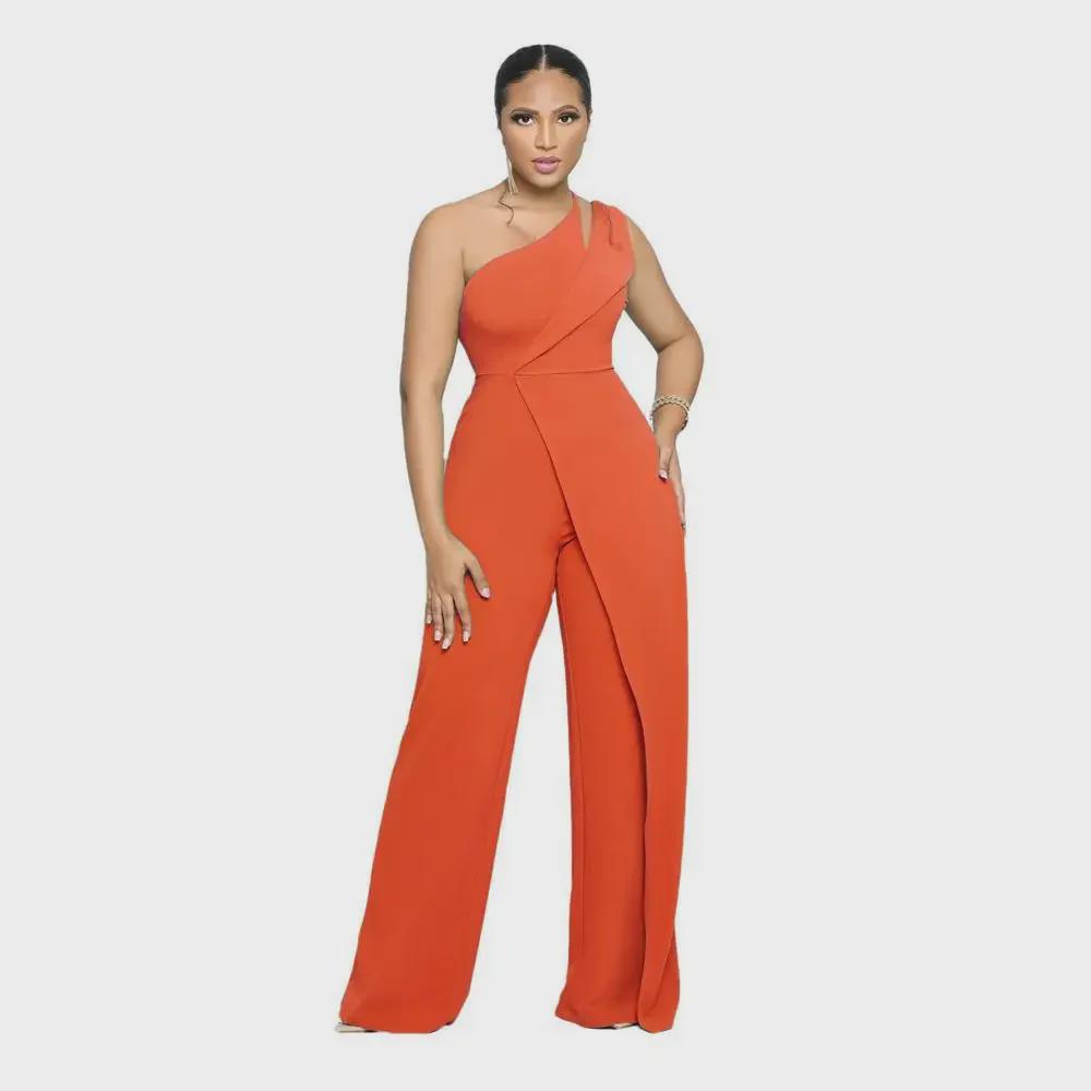 9904 Европейский и американский сексуальный прямой комбинезон без рукавов на одно плечо с высокой талией