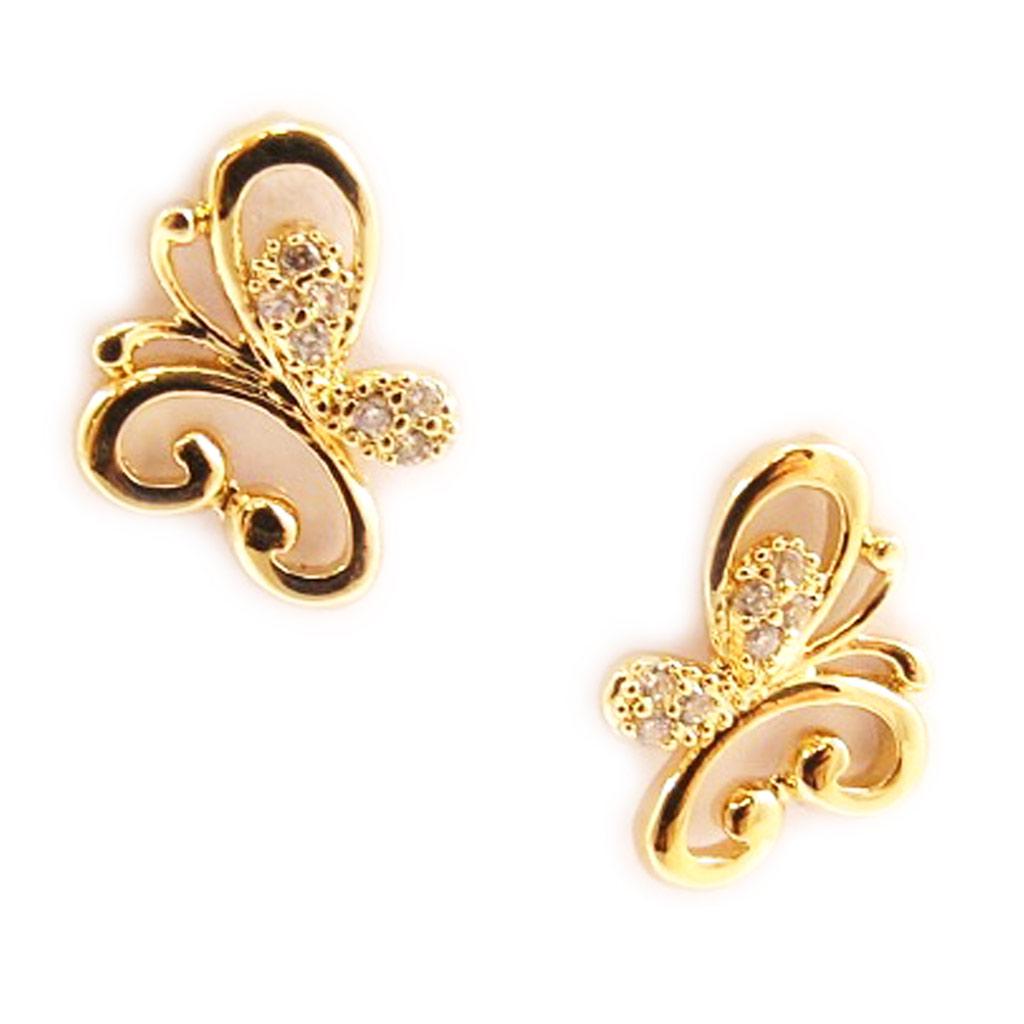 Les Trésors De Lily [L4301] - Gold Plated 'Butterflies' Earrings - 11x10 Mm