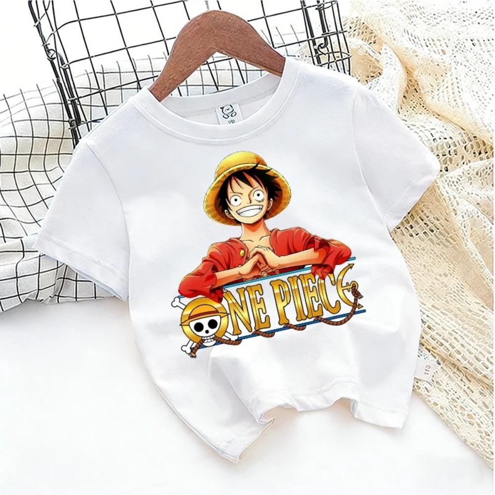 One Piece Anime Children's T-shirt Zoro Luffy Cartoon Print Pure Cotton T-shirt Street Casual Short-sleeved Kids Clothing Top