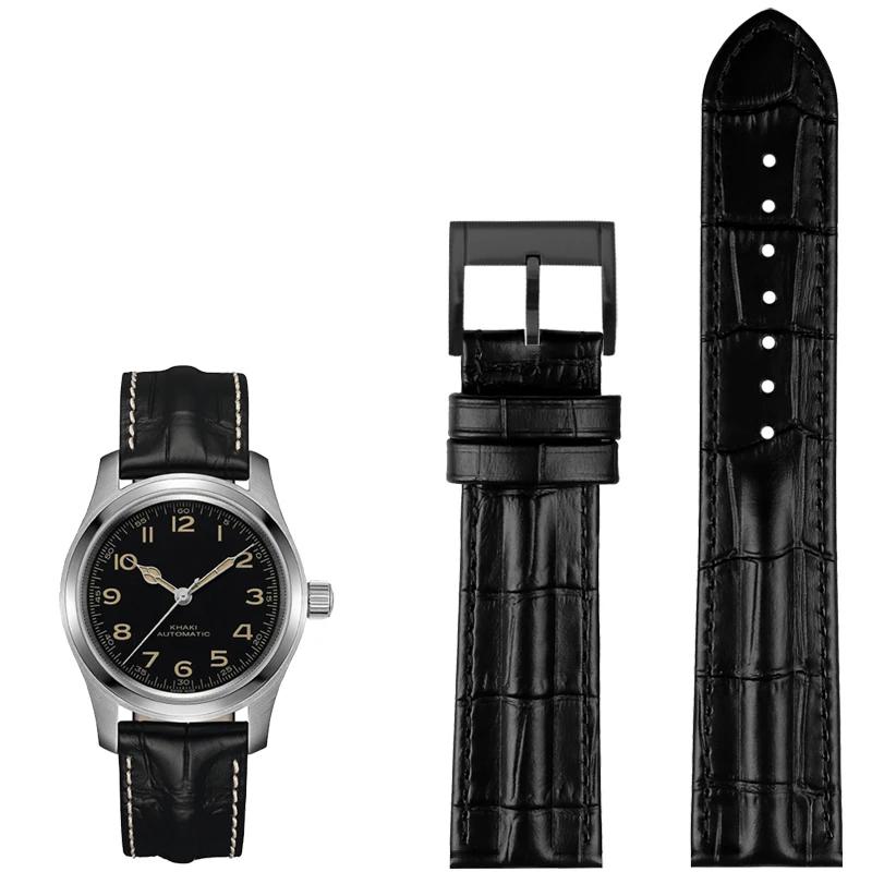 Для Hamilton Genuine Leather WatchBand Khaki H7060573 Cowhide Bracelet Receptive ...
