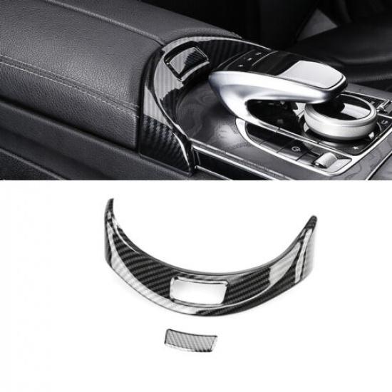 ABS Carbon Fiber Look Car Center Armrest Box Button Frame Cover For Benz C W205