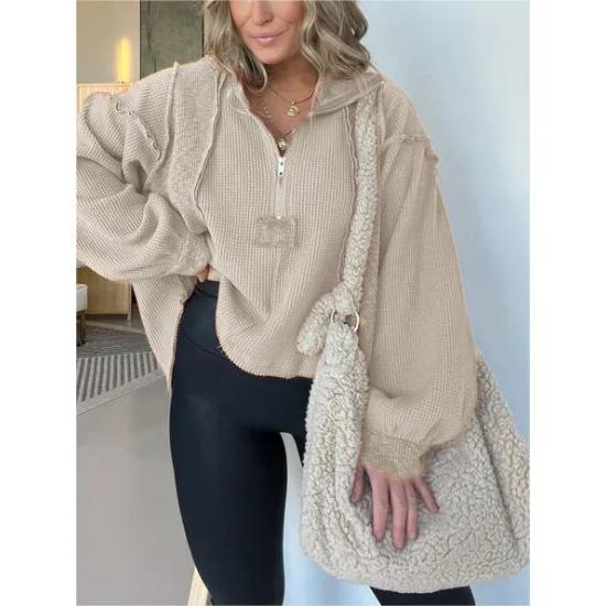 GMXIA Женская мода повседневная осень-зима однотонный принт длинный рукав воротник-молния блузки и рубашки