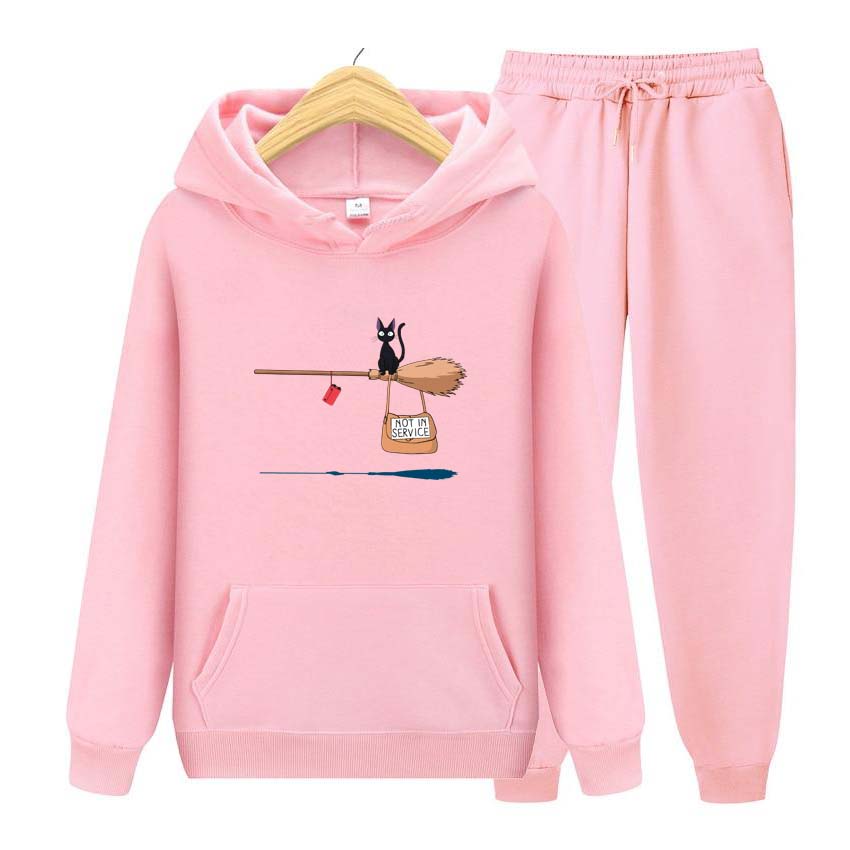Служба доставки Kiki's Cat On Magic Broom с принтом, женские толстовки с карманами и длинными рукавами, спортивные костюмы, брюки для бега, плотная теплая одежда