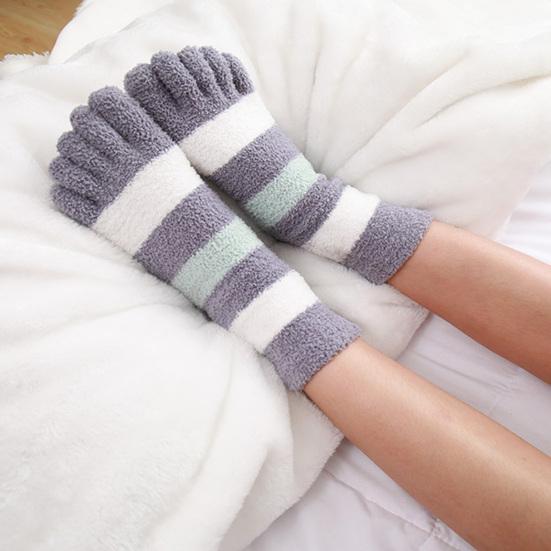 2025 зимние носки-полуноски контрастного цвета для защиты ног в полоску без запаха носки с пятью пальцами для бега