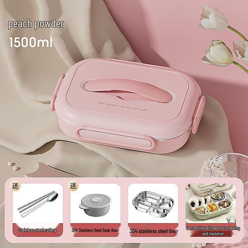 Insulated Ceramic & Stainless Steel Bento Box: Microwave-Friendly Lunch Box for Office & School, Divided for Easy Meal Storage.