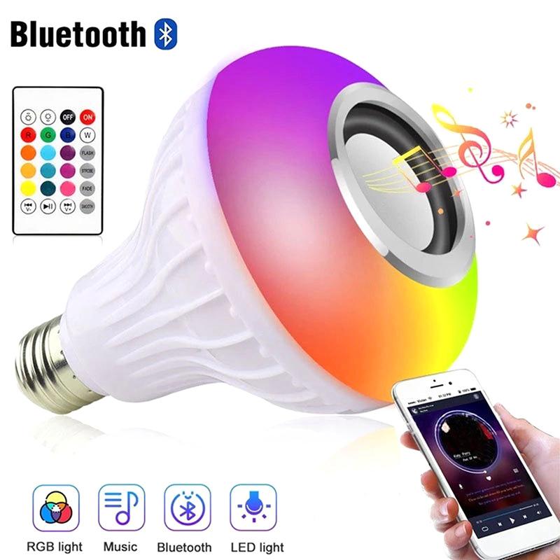 E27 Rgb Умная Bluetooth Колонка Музыкальная Лампа Цветная Диммируемая Лампочка с Пультом Управления 12 Вт Светодиодная Лампочка для Домашней Вечеринки