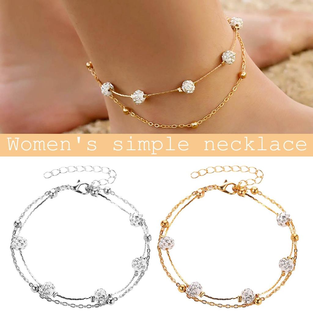 Модный браслет с бриллиантовым шаром и кристаллом, двойной ножной браслет, пляжные украшения для ног