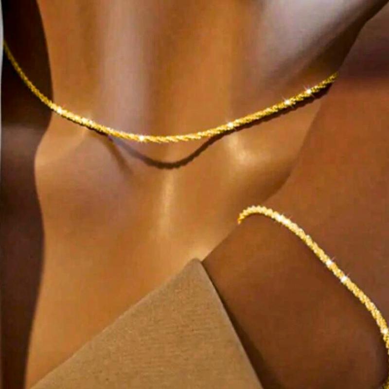 17KM Комплект из 2 предметов, блестящая сверкающая цепочка на ключицу, ожерелье, браслет, комплекты ювелирных изделий для женщин, минималистичные свадебные аксессуары для вечеринок