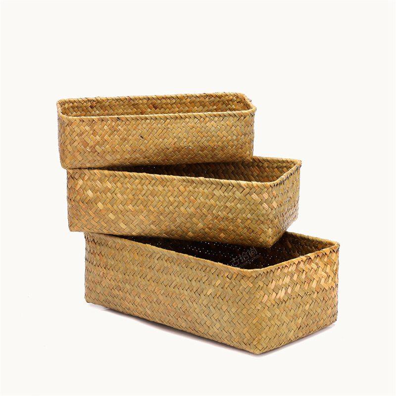 Sundries Storage Basket Straw Storage Three-Piece Basket Straw Collection Non-Rattan Wicker