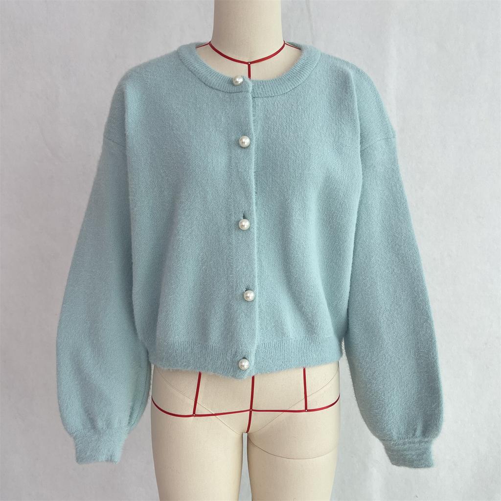 Кардиганы для женщин осенние с длинным рукавом вязаные на пуговицах с открытой передней частью повседневная верхняя одежда пальто женские пушистые с круглым вырезом объемные кардиганы свитера куртки