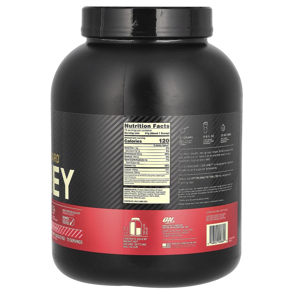 Optimum Nutrition, Gold Standard 100% Whey, Delicious Strawberry Flavor, 5 lbs (2.27 kg)