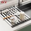 WV 304 Stainless Steel Kitchen Sink Drain Rack Sink Bowl Dish Storage Rack Foldable,Anti-scald Retractable Drain Basket  Shelf