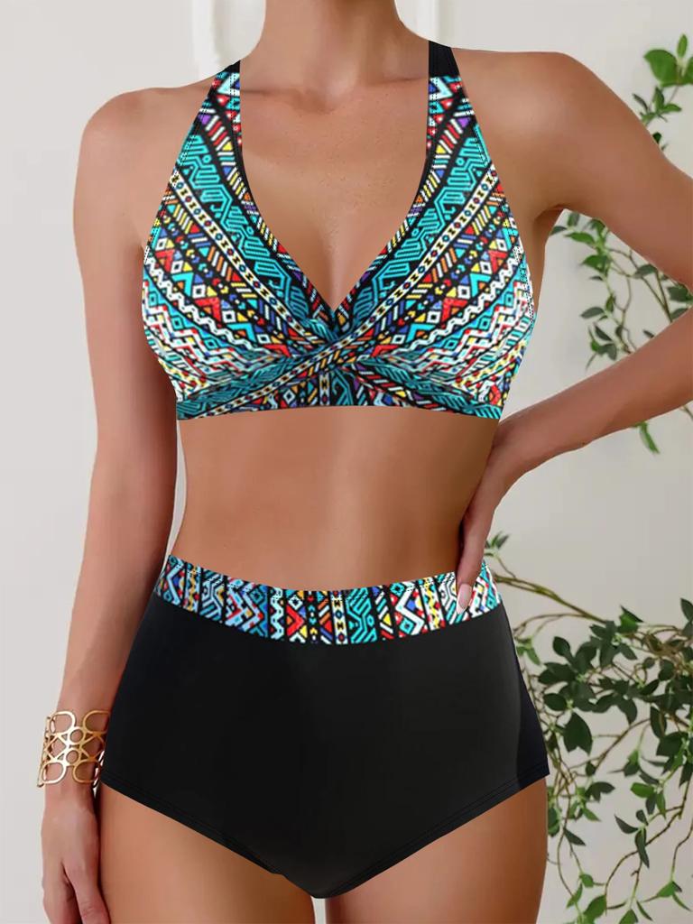 Summer Fashion Design Women's Bikini Two Piece Twisted Printed Swimsuit Tankini and Sports Beachwear S-5XL